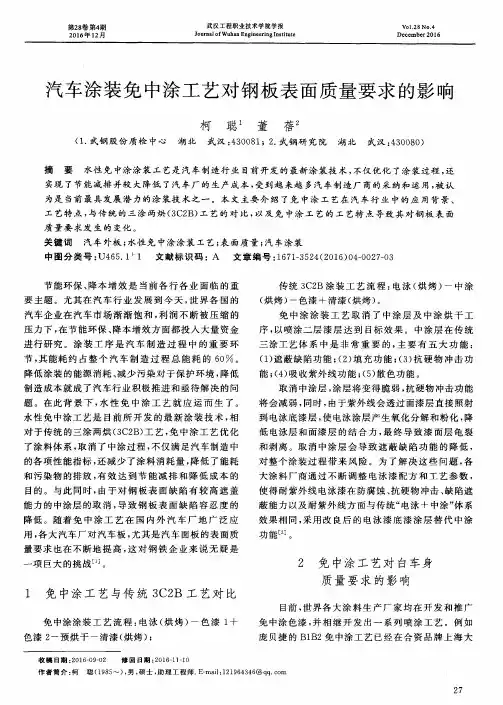 汽车涂装免中涂工艺对钢板表面质量要求的影响