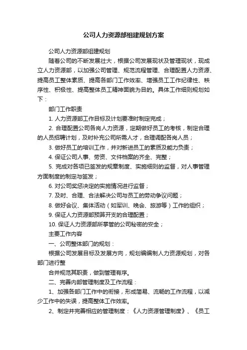 公司人力资源部组建规划方案