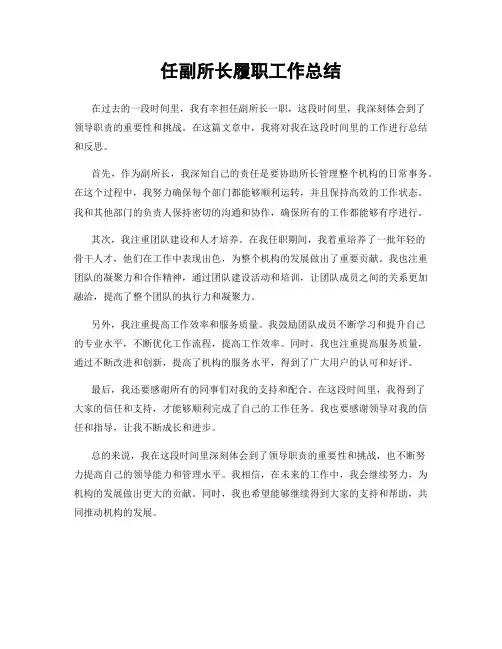 任副所长履职工作总结