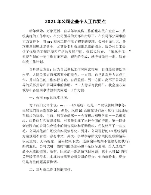 2021年公司企业个人工作要点