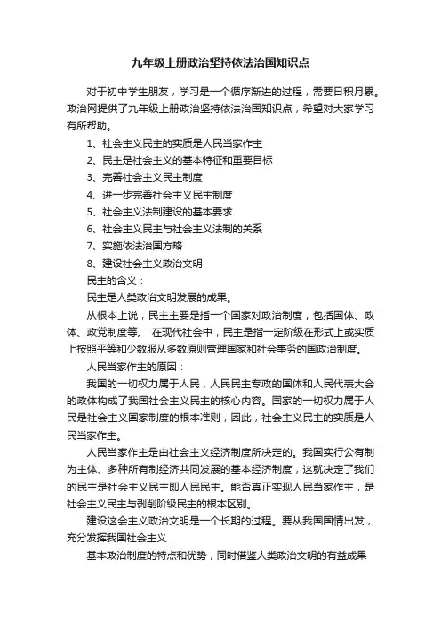 九年级上册政治坚持依法治国知识点