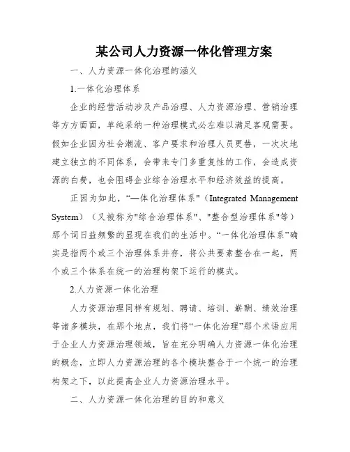 某公司人力资源一体化管理方案