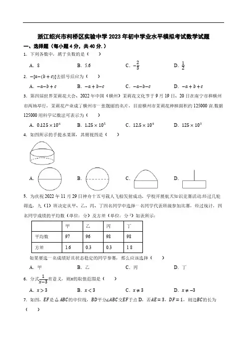 浙江绍兴市柯桥区实验中学2023年初中学业水平模拟考试数学试题