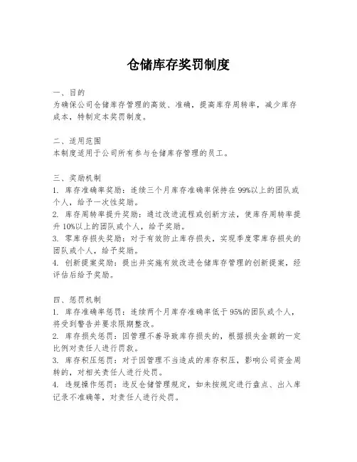 仓储库存奖罚制度