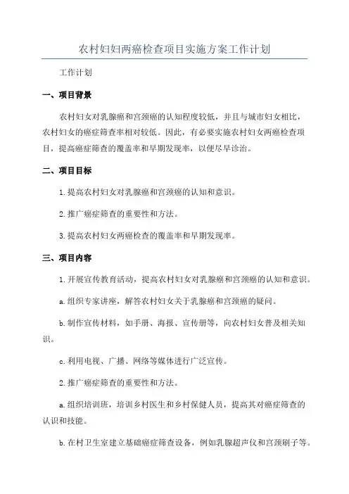 农村妇妇两癌检查项目实施方案工作计划