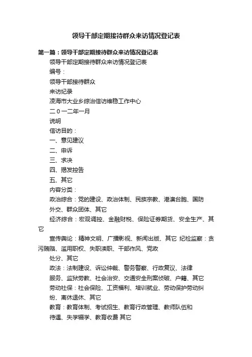 领导干部定期接待群众来访情况登记表