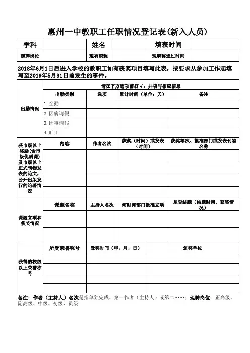 教职工任职情况登记表