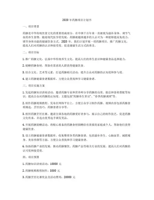 2020年药膳项目计划书