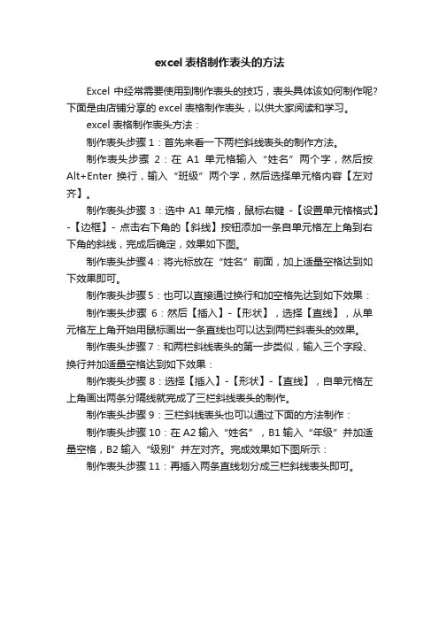 excel表格制作表头的方法
