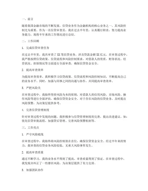 信贷审查半年工作总结报告