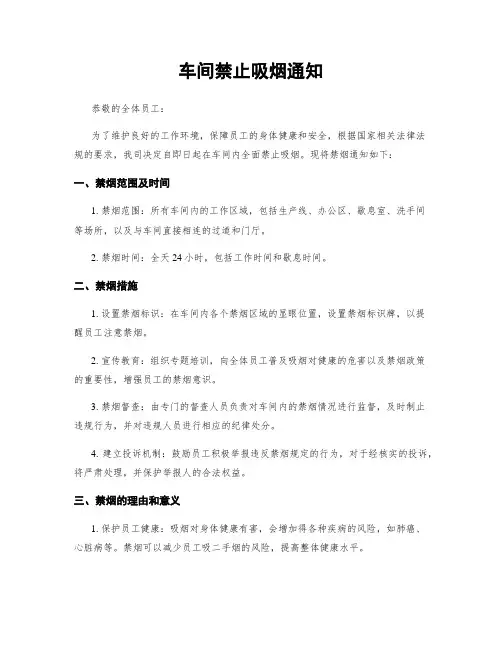 车间禁止吸烟通知