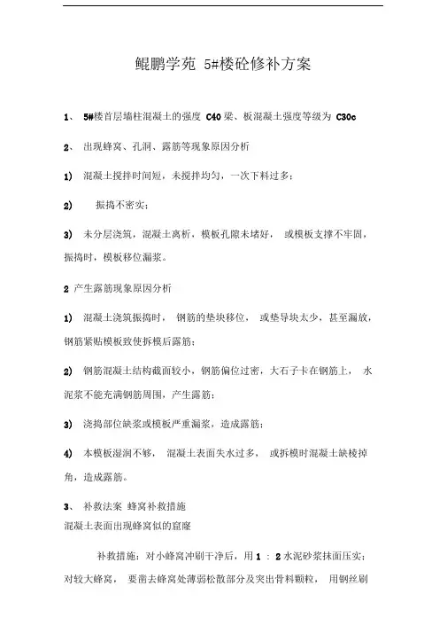 混凝土蜂窝、孔洞修补方案