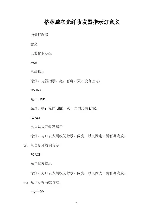 格林威尔光纤收发器指示灯意义