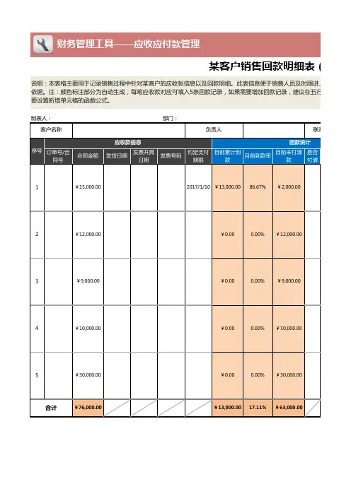 22某客户销售回款明细表(含详细回款记录)