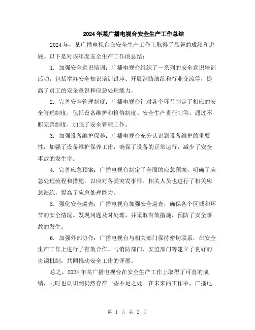 2024年某广播电视台安全生产工作总结
