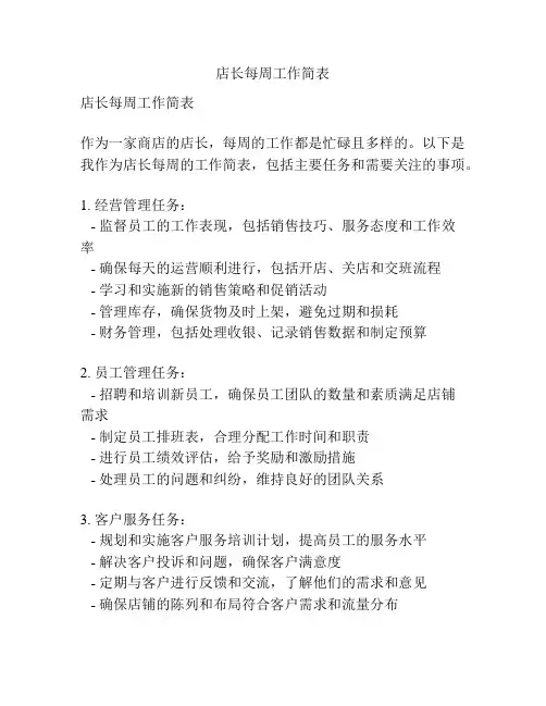 店长每周工作简表