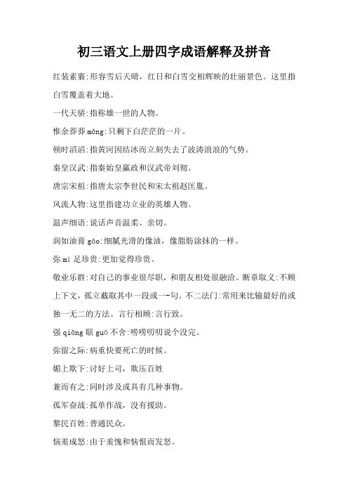 初三语文上册四字成语解释及拼音