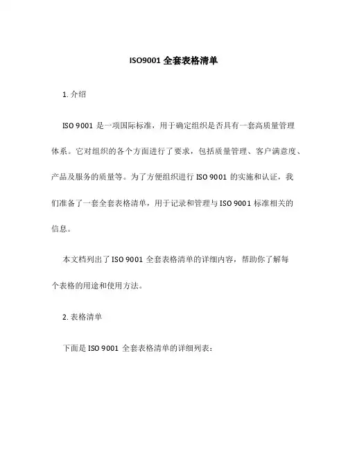 ISO9001全套表格清单