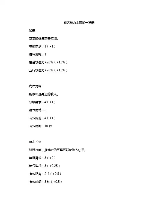 新天骄力士技能一览表