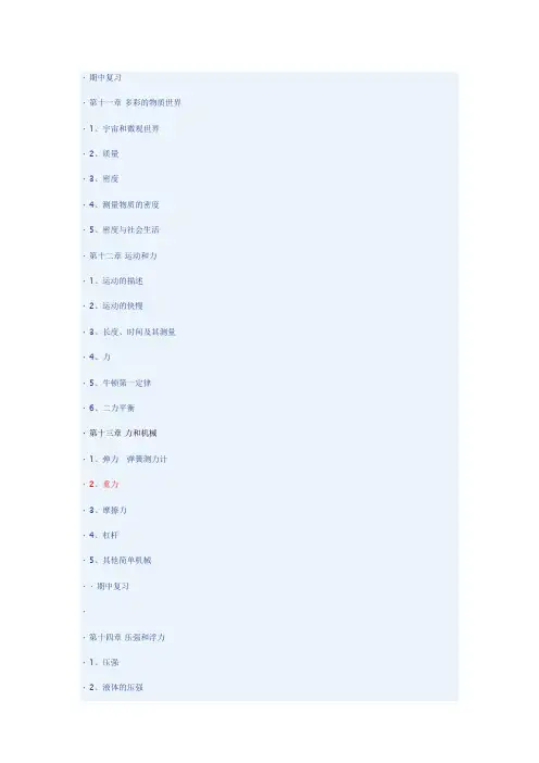 初三物理目录