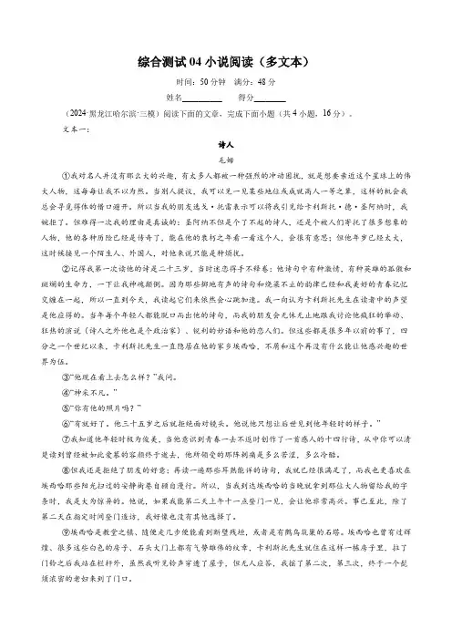 综合测试04小说阅读(多文本)-备战2025年高考语文一轮复习考点帮(新高考通用)(解析版)