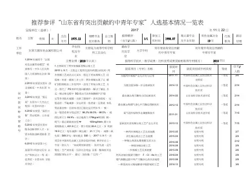 山东有突出贡献中青年专家基本情况表格