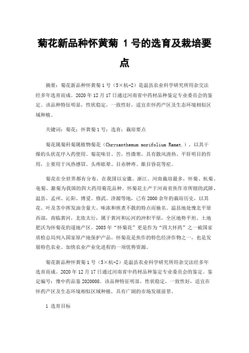 菊花新品种怀黄菊1号的选育及栽培要点