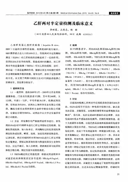 乙肝两对半定量检测及临床意义