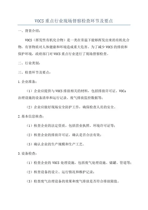 VOCS重点行业现场督察检查环节及要点