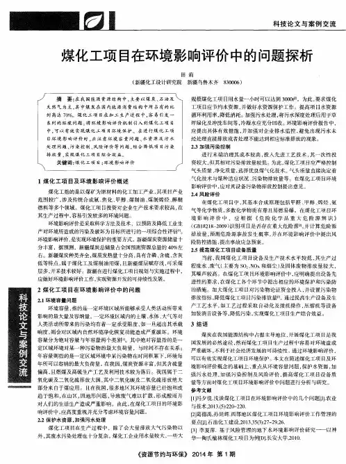 煤化工项目在环境影响评价中的问题探析