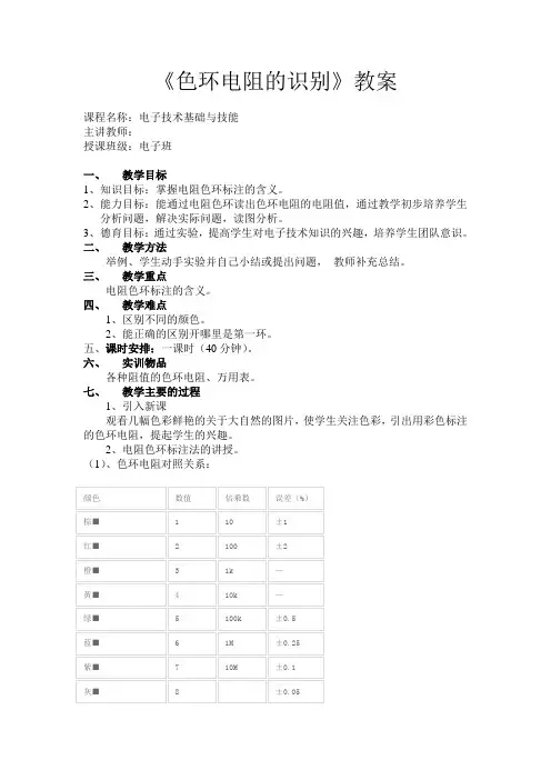 《色环电阻的识别》教案