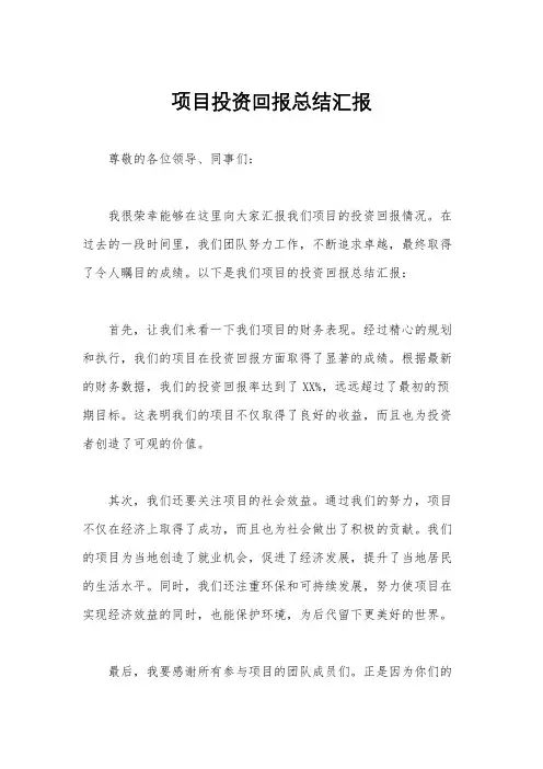 项目投资回报总结汇报