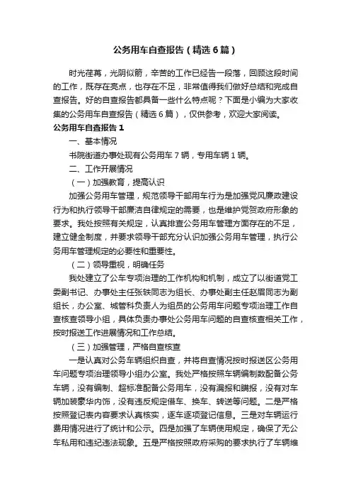 公务用车自查报告（精选6篇）