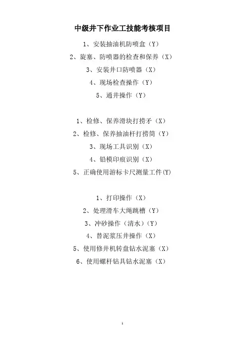 井下作业工技能鉴定评分标准 全部(修订)