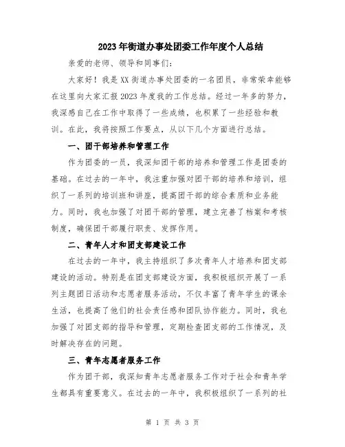 2023年街道办事处团委工作年度个人总结