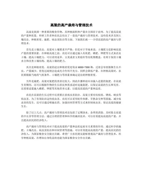 高粱的高产栽培与管理技术