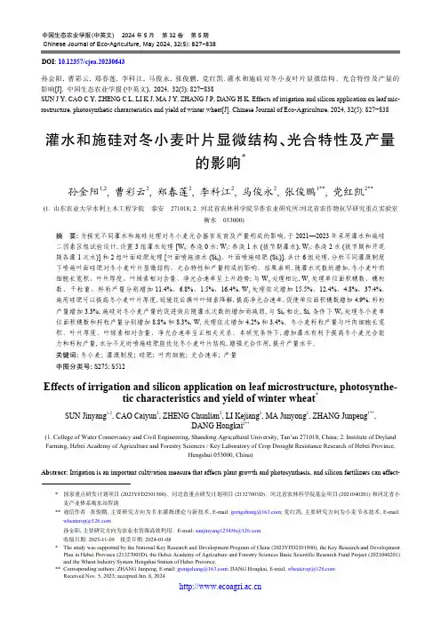 灌水和施硅对冬小麦叶片显微结构、光合特性及产量的影响