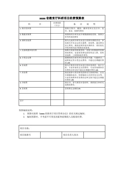 最新整理省教育厅科研项目经费预算表.doc