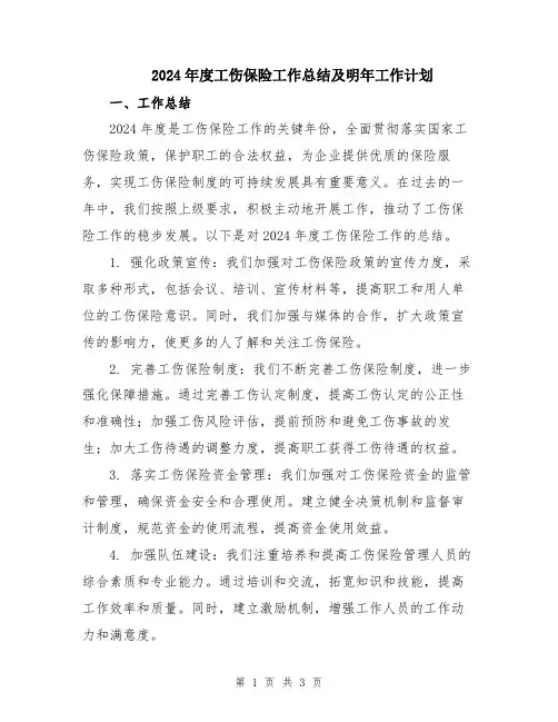 2024年度工伤保险工作总结及明年工作计划