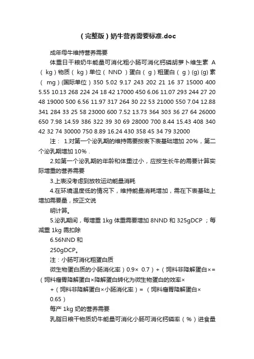 （完整版）奶牛营养需要标准.doc