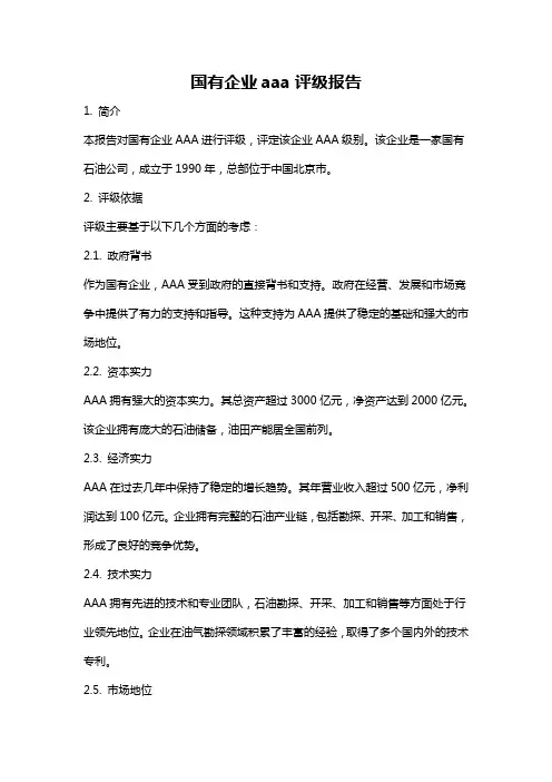 国有企业aaa评级报告