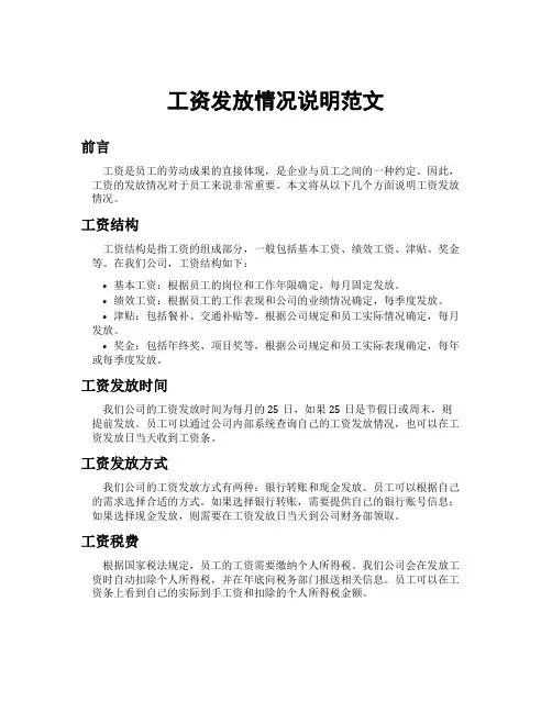 工资发放情况说明范文