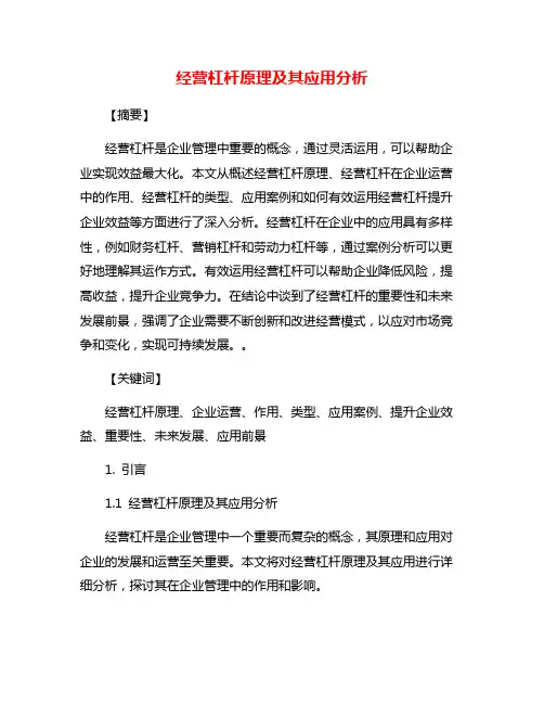 经营杠杆原理及其应用分析