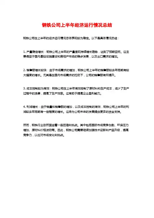 钢铁公司上半年经济运行情况总结