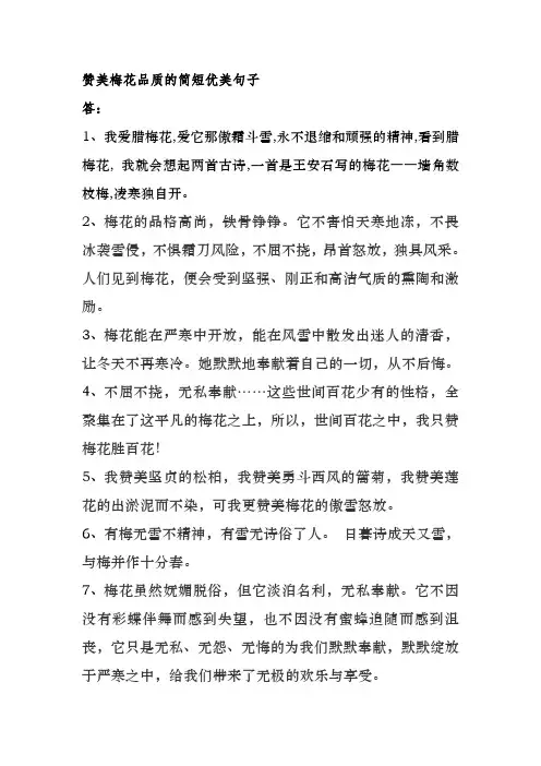 赞美梅花品质的简短优美句子