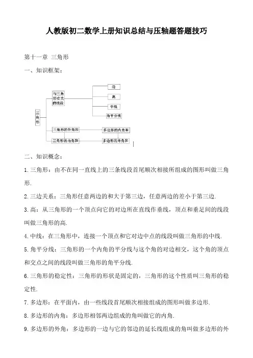 人教版初二数学上册知识总结与压轴题答题技巧