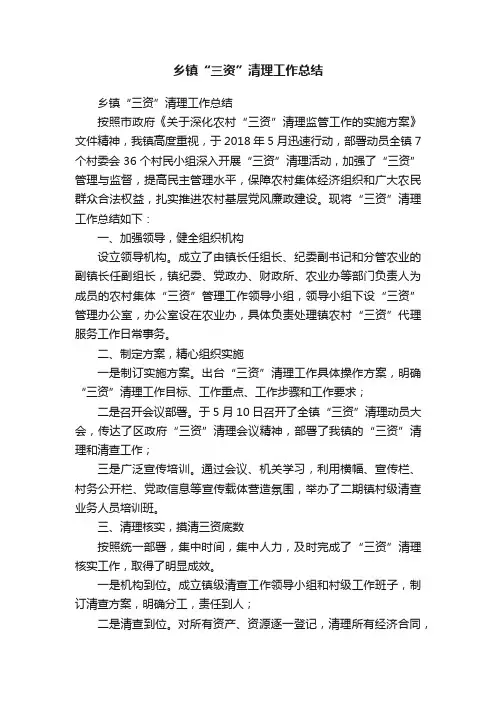 乡镇“三资”清理工作总结