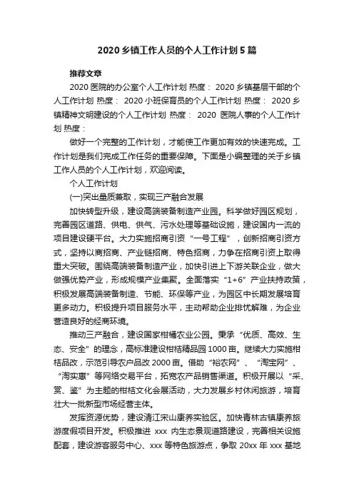 2020乡镇工作人员的个人工作计划5篇