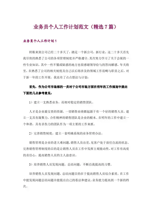 业务员个人工作计划范文(精选7篇)