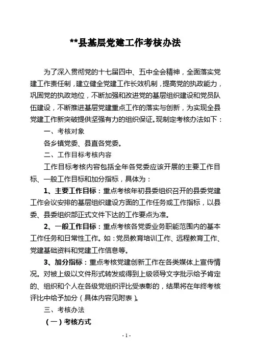 县党建工作考核办法